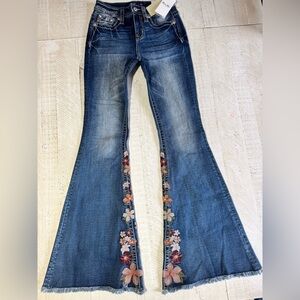 Miss Me Blue Floral Embroidered Flare Jeans